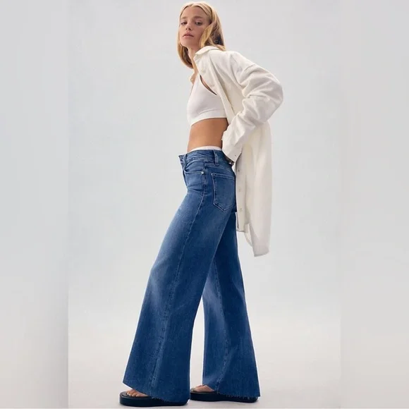 FRAME Le Slim Raw Hem Palazzo Jeans in Crossings